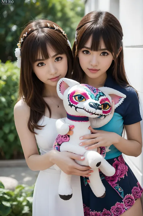 2 girls,duo,white color,((alebrijes art style)),sony alpha 1,sony fe 16-35mm f/2.8 gm,ulzzang-6500-v1.1,sharp focus,highly detai...