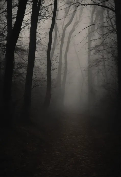 detailed nature,forest at night,ominous atmosphere,creepy shadows,dark trees,ethereal moonlight,mysterious fog,haunting sounds,dense foliage,twisted branches,mysterious figures lurking,darkness enveloping,distant howls,ominous silence,hidden secrets,dark m...