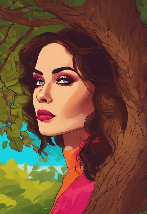 A girl under a tree, Digital illustration, pop art style, deviant art, Vibrant, fun, Colorful lighting.