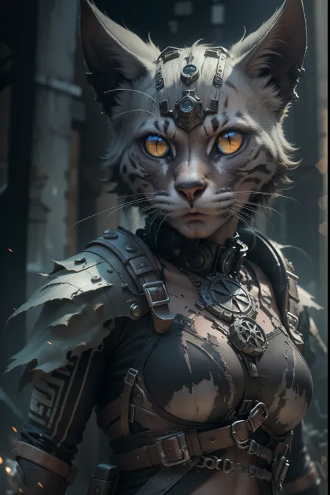 Best Quality,4k,8K,hight resolution,Masterpiece:1.2,Ultra-detailed,Realistic,Photorealistic:1.37,Image of a cat with a bat in his hands,Metal textures, The upper body is open, The legs are open from the hips to the feet, Decorated with a beaded beard, Loos...