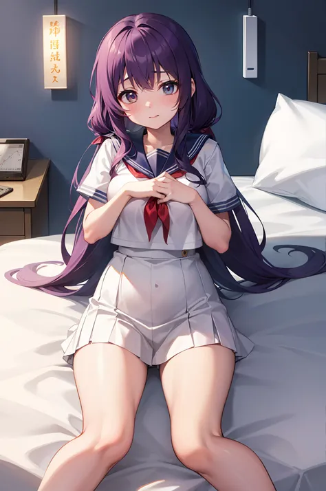 Puni high school girl in sailor suit with thick thighs in infirmary in the middle of the night、a moon、stele