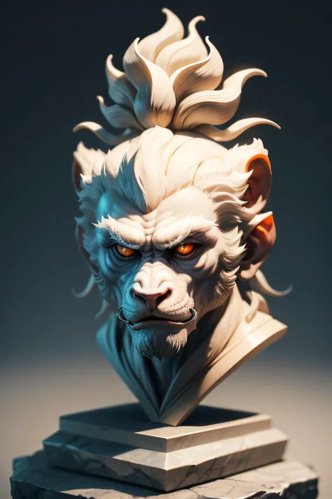 White Spirit Monkey，A monkey among Chinese sacred beasts，Monkey head sculpture，Spirit beasts，Chinese mythical beast，Spirit beasts，Immortal beasts，Exaggerated expressions，The bulging facial muscles are very fierce and terrifying，Only the head is domineering...