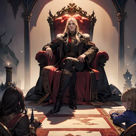 Castlevania Lord of Shadows Lord Dracula in the throne room with his great legendary soldiers looking in hyper realistic Super detailed Conquest Map Dynamic shot centerpiece cinematic scene of the film