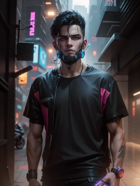 Change background cyberpunk handsome boy, realistic face, 8k, ultra realistic,