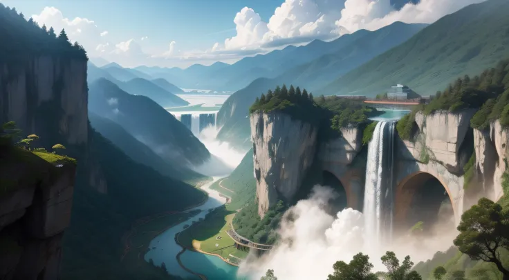 Li bai, Author of ancient Chinese poetry "Looking out over Lushan Waterfall" Based on waterfalls, Water vapor floats on the mountain,  Shades create harmony and balance，