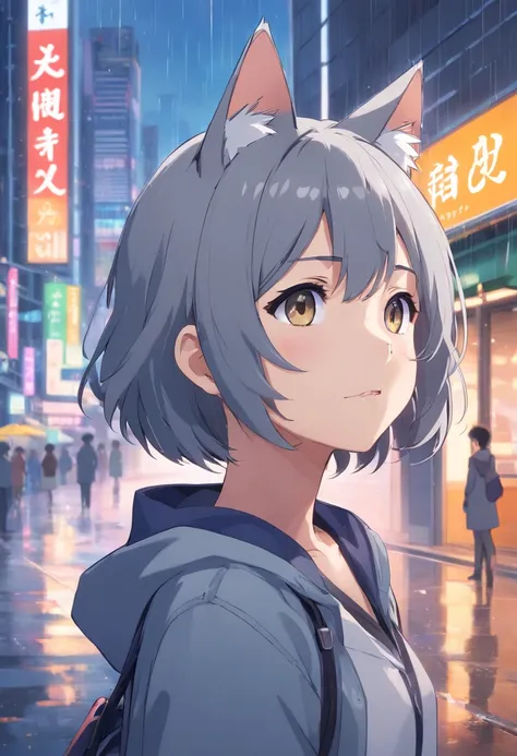 Gray hair, Rain, Cat ears