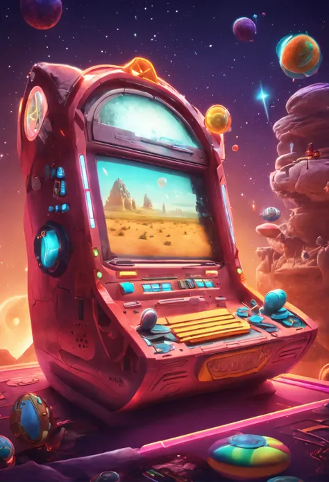 Game Slot, estilo do surrealismo fotorrealista, com elementos de game, cartas e casino, escultor colorista abstrato, Derramado, fluido e solto, Influence of science fiction, carved cartoon icon art, Desenho estilo 3D Pixar, A planet in space, isolado, expl...