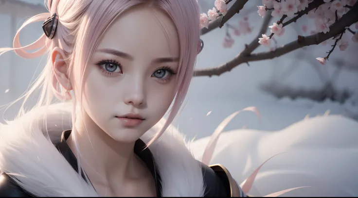 Hot portrait image, masterpiece, solo, extremely accurate rendering, cold beautiful Haruno Sakura, light makeup, reliable young girl, savior of the world, simple design, best image, 8K, white eyes, same color as the original demon ninja.