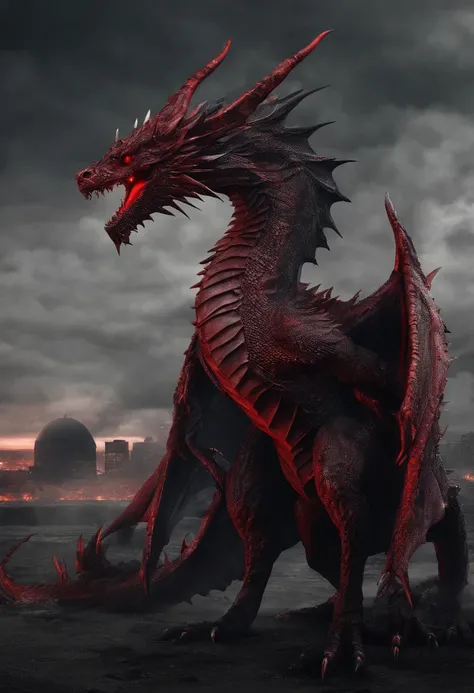 Dark Dragon from geographic data in detailed hyperrealism photoshoot style, red color