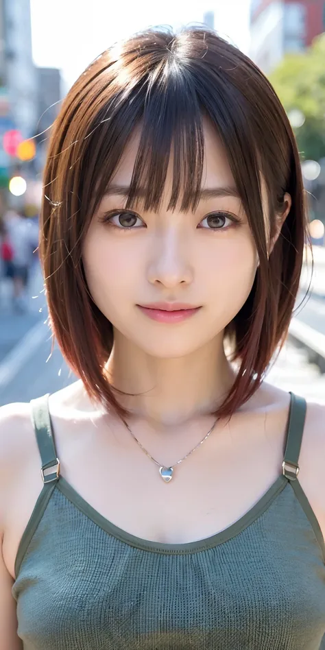 女の子1人、on tokyo street、natta、a city scape、city light、the upper part of the body、a closeup、a smile、、(8k、raw photography、top-qualit...