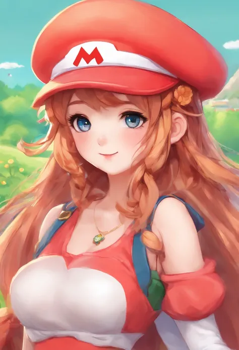 realistic, 1girl, mario bross hat, mario bross cosplay costume, sexy pose, sexy, elegant, simply background