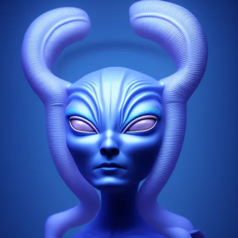 there is a white alien with blue eyes and horns on it, gray alien, female alien, alien woman, face of a alien deity, alien looking, grey alien, alien portrait, alien creature, demon white horns, portrait of a humanoid alien, realistic alien, alien head, po...