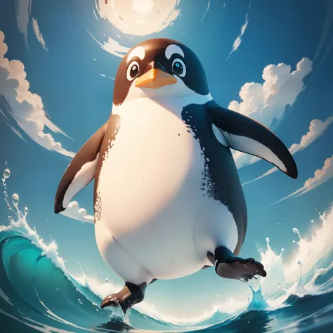 Round Penguin、kawaii、animations、Dynamism、Original、an oil painting