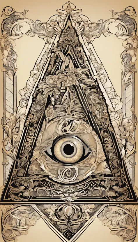 A symbol of a flaming eye within a triangle, below the eye are 13 steps within the triangle.  high detail, modern art style