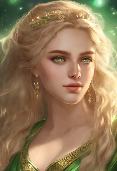 (((absurdres))), (((best quality))), portrait, digital art, (trending on ArtStation), ((1girl)), ((green shiny eyes)), star-shaped eyes, beautiful, (beige blonde long hair), (((greek clothing))):0.9.