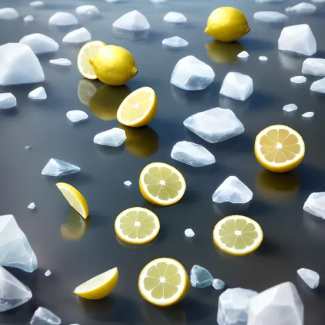 A few slices of lemon were scattered on the crystal clear ice