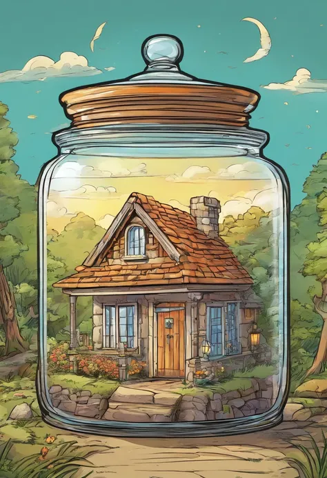 A glass jar with a cottage inside it