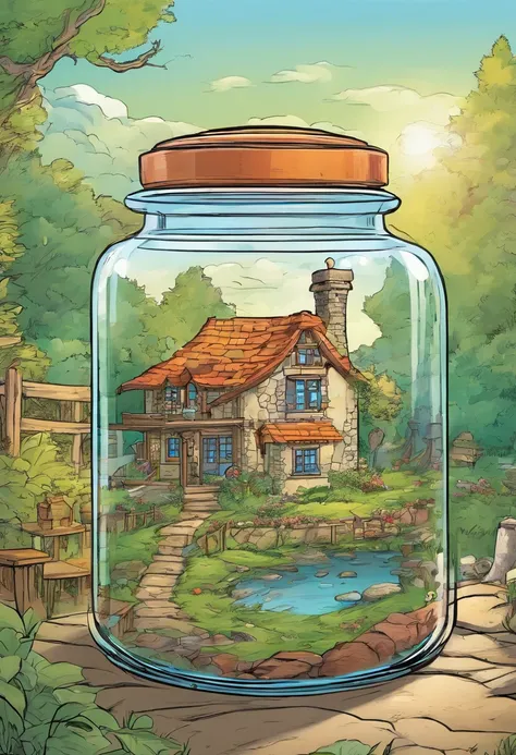 A glass jar with a cottage inside it