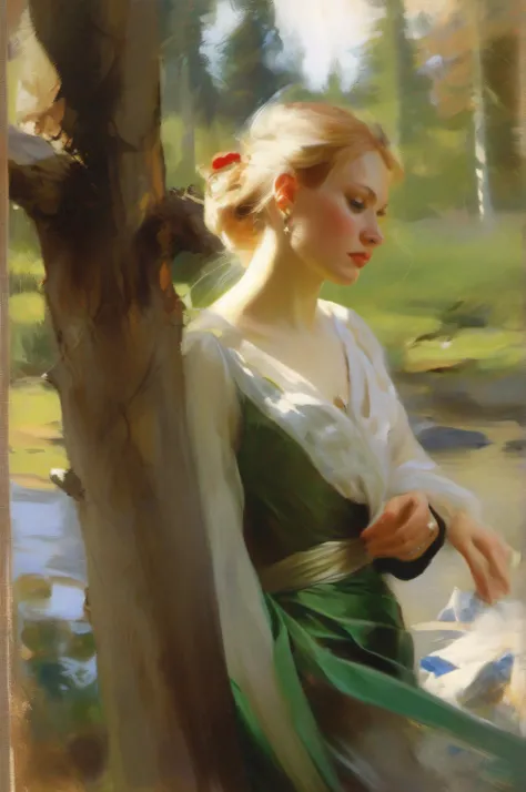 Anders Zorn style art, portrait, beautiful woman