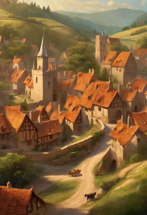 a sunny illustration of a medieval village from the movie