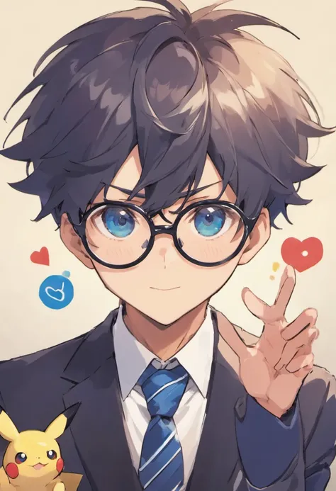 Anime boy with glasses and tie looking at the camera, inspirado em Okumura Togyu, anime moe artstyle, Estilo anime 2D, cara de anime alto com olhos azuis, inspirado em Okumura Masanobu, menino anime, jovem homem de anime, feito com anime painter studio, [[...