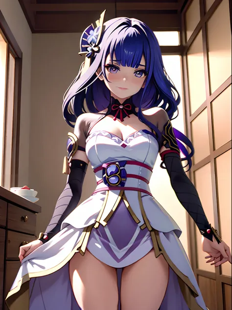 A woman in a dress poses on the table in the room, seductive anime girls, beautiful and seductive anime woman, anime barbie in white stockings, Fine details. Girl Front, biomechanical oppai, anime highly detailed, Anime goddess, small curvaceous loli, intr...