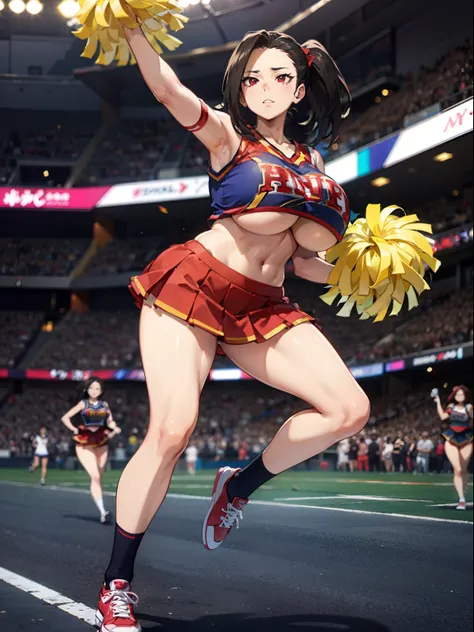 Momo Yaoyorozu, full body, cheerleader clothing, huge boobs, sexy