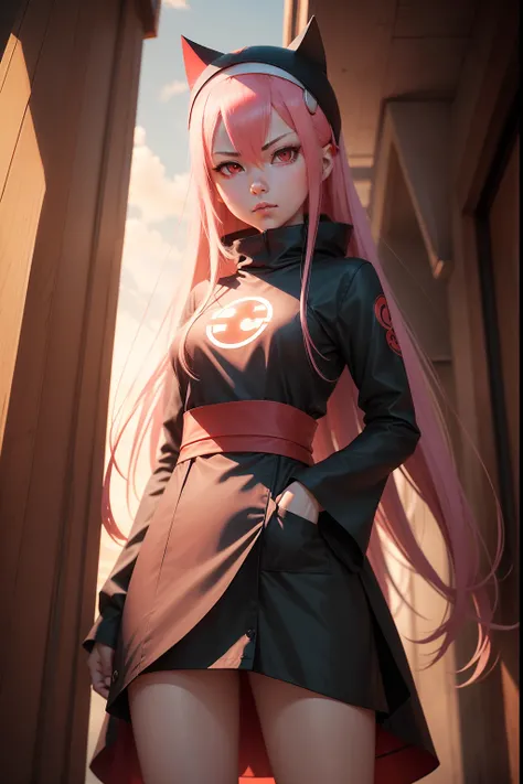 I want a picture of Zero Two with the eye of the Uchiha clan