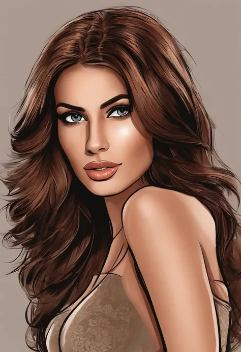 arafed woman with long brown hair looking erotic and wearing a strapless top, a picture by Juan OGorman, shutterstock, digital art, beautiful young face, fashion model face, gorgeous young model, young woman, beautiful sexy looking face, beautiful young gi...