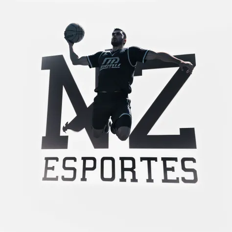 Mesma imagem, Uma LOGO  Escrita "NZ ESPORTES" na frente do Jogador, Escrita "NZ ESPORTES" em preto, relevo 3D ultra realista, melhor imagem, melhor sombra, efeito 3D ultra realista, metallic details, bola de basketball, higher definition, Ultra HD 4K.