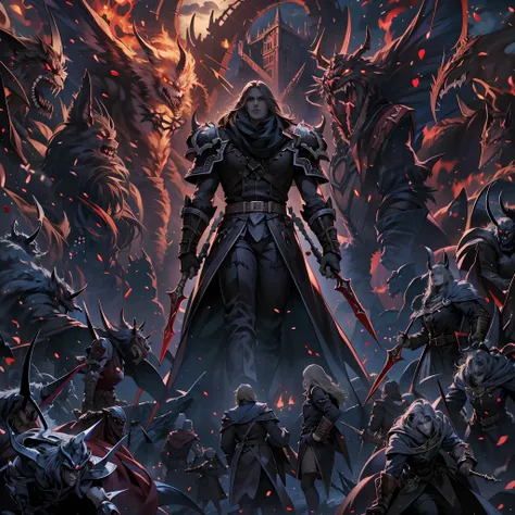 Castlevania Shadow Lord hyper realistic super detailed Dynamic shot masterpiece leading army troops of demons to battle War environment hyper realistic hyper realistic super detailed cinematic scenes movie Epic Legendary different angle of view