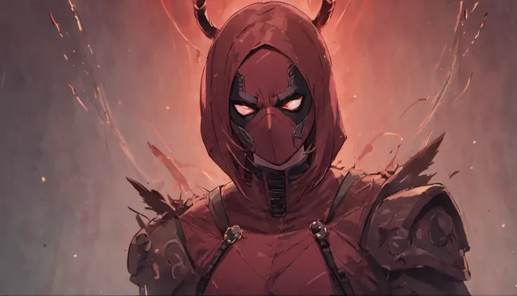 "Deadpool Viking , Sorriso esquerdo, blood tears, sombrio, qualidade excepcional, multiple facial scars, armadura viking das trevas, Gothic style." escala de cinza