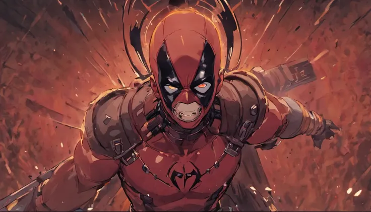 "Deadpool Viking , Sorriso esquerdo, blood tears, sombrio, qualidade excepcional, multiple facial scars, armadura viking das trevas, Gothic style." escala de cinza