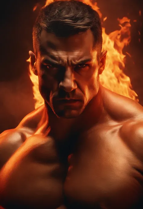 (best quality,4k,highres,masterpiece:1.2),ultra-detailed,realistic:1.37,portrait,angry man,staring,intense expression,furious man,glaring,fire flames in the background,menacing atmosphere,detailed facial features,rage,fierce eyes,strong jawline,wrinkled fo...