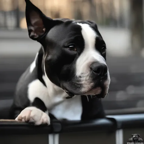 "masterpiece, black-coated American Bully with white color accents, channeling the Matrix style, sporting sunglasses, captured from a dynamic angle, delivering the best quality in stunning 4K resolution."