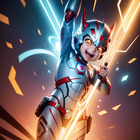 s Ultraman，q posket，tchibi, Cute cute and happy,Cute quirky，movie light effect, 8K, highly  detailed, 3D vector art, Cartoony, Isometric style, 4K rendering, younge boy，frontage