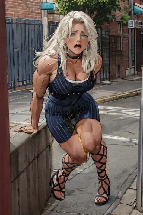 tanned brunette, Two girlfriends, ganguro girl, muscular legs, muscular calves, Strong legs, muscular hips, wide thighs, Curvy hips, high-heeled sandals, tights in a net, Stiletto heels, Womens business suit with short shorts, large ring earrings, He reall...
