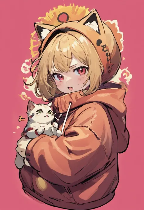 Anime characters with cats on their heads, Libido boy, anime cat, mitsumayo, yuruyuri, honest, in an anime style, inspired by Kamisaka Sekka，Croissant sweatshirt