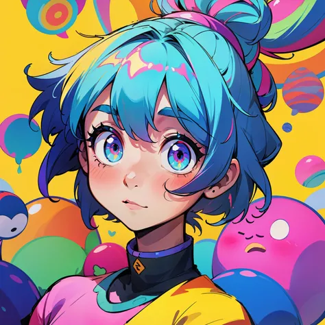 fun colorful moe girl with a stereotypical moe expression