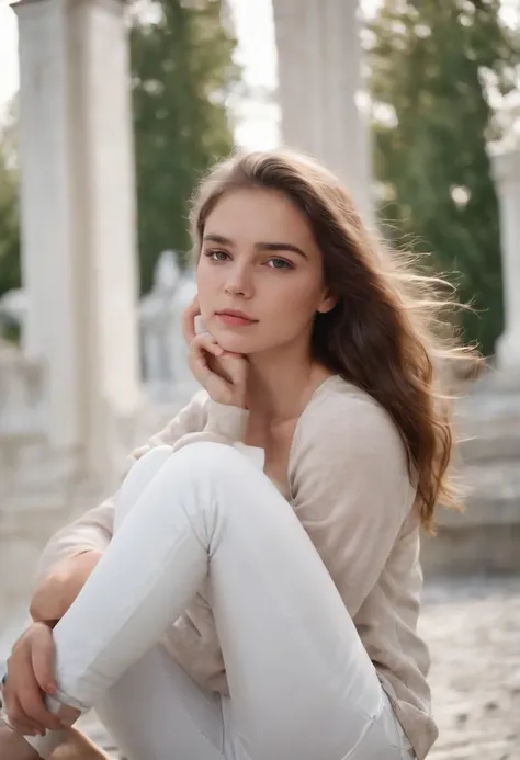 Belgian teen girl wearing white jeans