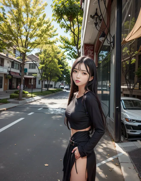 Arafed Mujer parada al costado de la carretera con una falda, Hermosa joven coreana, Chica coreana, ulzzang, Hermosa joven coreana, Hermosa mujer surcoreana, Asian girl with long hair, Modelo de moda femenina coreana, 19 year old girl, Xintong Chen, 8k)), ...