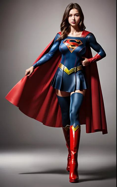 (((Make the most of the original image)))、(((Supergirl Costume)))、(((lustrous dark hair)))、(((Suffering)))、(((Feet must necessarily be worn with black tights)))、(((You need to wear red boots)))、((Top image quality、8K))、((top-quality、8K、​masterpiece:1.3))、C...