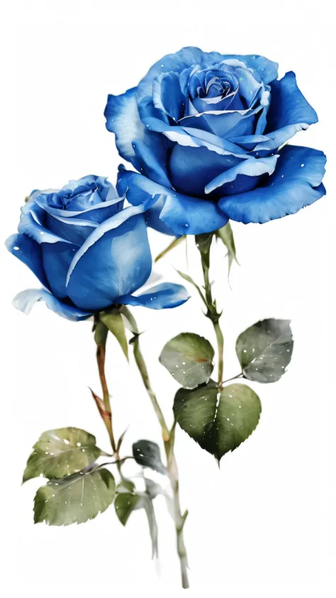 there are two blue roses that are on a white background, blue rose, rendering a blue rose, by Maksimilijan Vanka, by Walenty Wańkowicz, blue flowers, by Eugeniusz Zak, by Olga Boznańska, deep blue water color, by Juan Giménez, by Károly Lotz