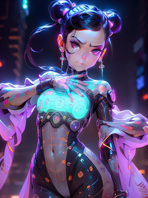 Linda garota de corpo inteiro cyberpunk Netrunner Por Artgerm e WLOP e Ilya Kuvshinov e RHADS e Loish e Rossdraws. Belo rosto detalhado. Sombreamento perfeito, soft studio lighting, ultra realista, fotorrealista, octane rendering, cinematic lighthing, hdr,...