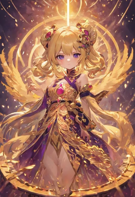 Kizi. Her figure, , Curvy, The right direction,, Long blonde hair color, Deep magenta eyes, white skinned, gold nugget，gold foil, Dressed in black and gold Hanfu, largeeyes。The ground is covered with gold coins。full bodyesbian，standing on your feet，golden ...