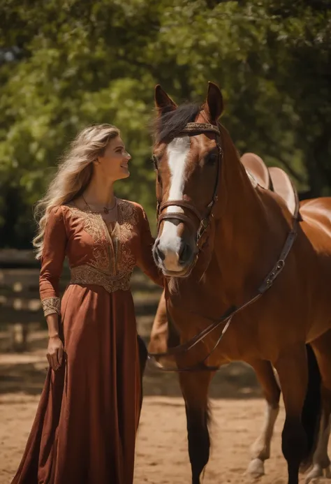 Descreva uma imagem de Isaque recebendo Rebeca no cavalo e o servo que conduziu o cavalo:

Isaac is standing, with hands folded in front of his body, enquanto observa Rebeca montada em um cavalo que se aproxima. The servant who led the horse is next to the...