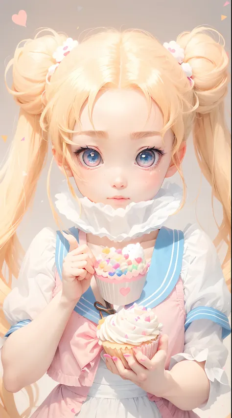 Anime girl holding cupcake in her hand，Holding a heart in his hand, yami kawaii, kinmoza!, cute anime face, anime visual of a cute girl, Sailor Moon!!!!!!!!, author：the sailor moon, anime hi-fructose, anime girl named lucy, Cute natural anime face, Sailor ...