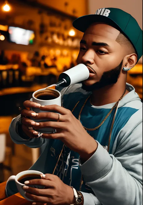 Emicida rap singer drinking specialty coffee