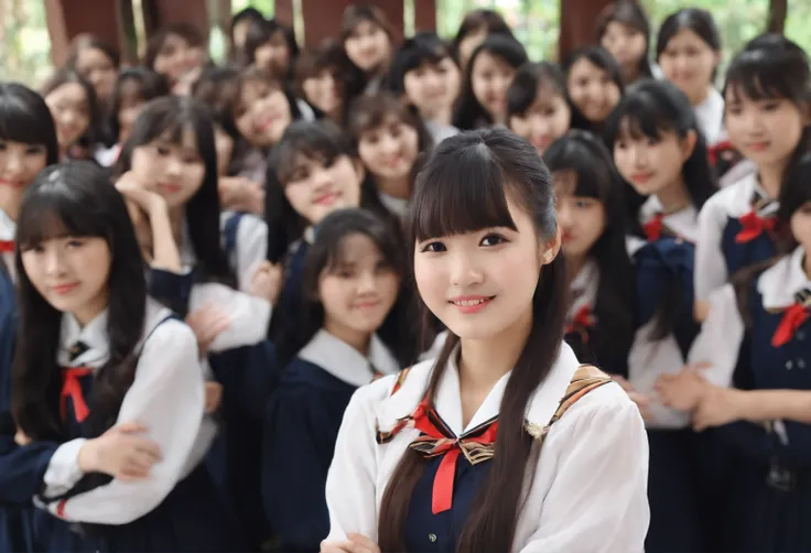 Cute High School Girl　校服　A dark-haired　40 people　Class group photo