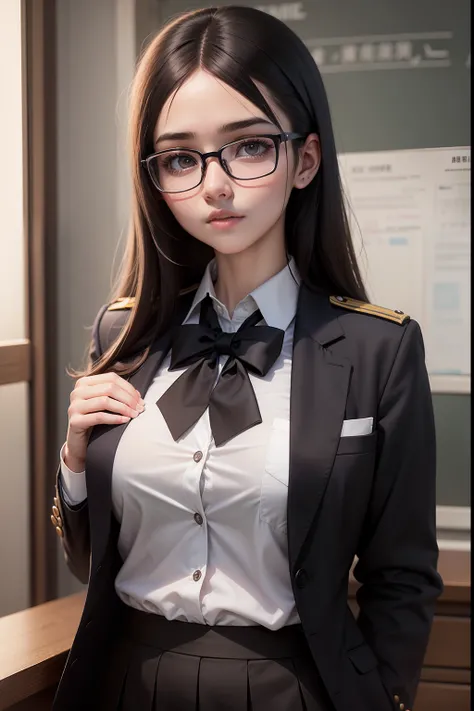 A dark-haired　eye glasses　Mini Uniform　chairman　Poyonpoyon　female high-school student